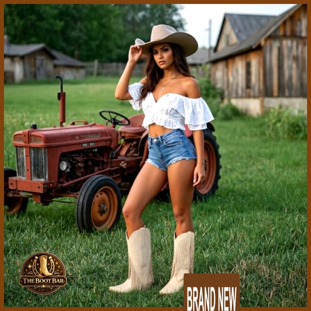 Women's Western Boots Pointed Toe Chunky Heel Pull On Mid Calf Fringe - Picture 3 of 7